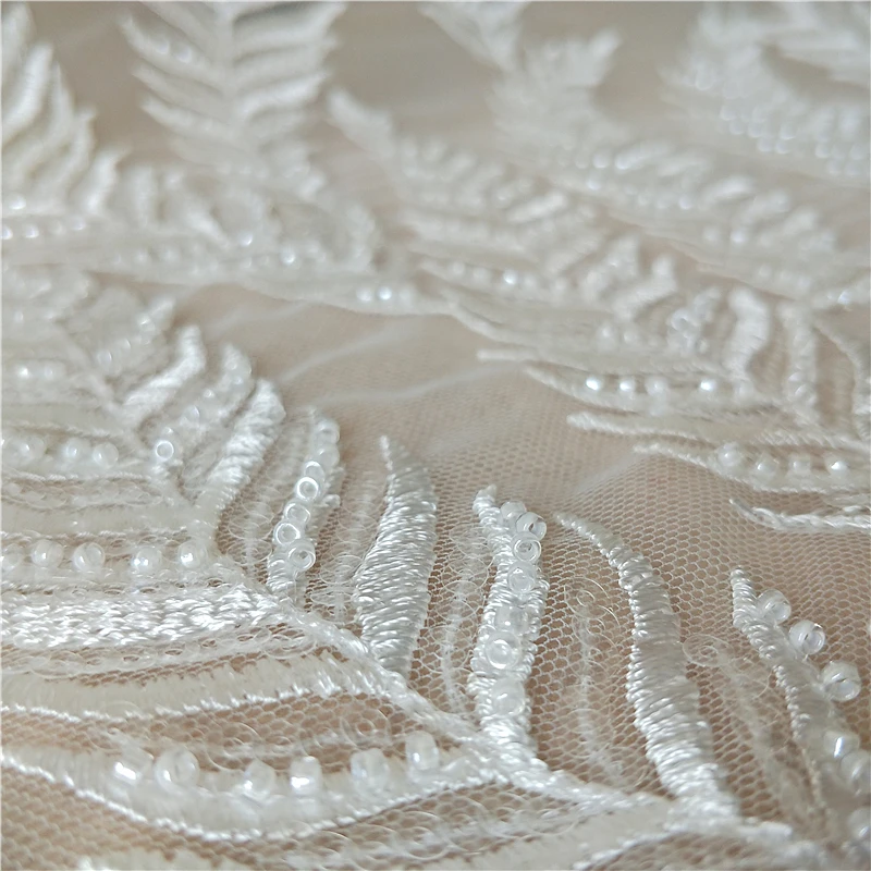 DIY Leaf beading sequins luxury lace embroidery fabric wedding dress veil clothing fabric