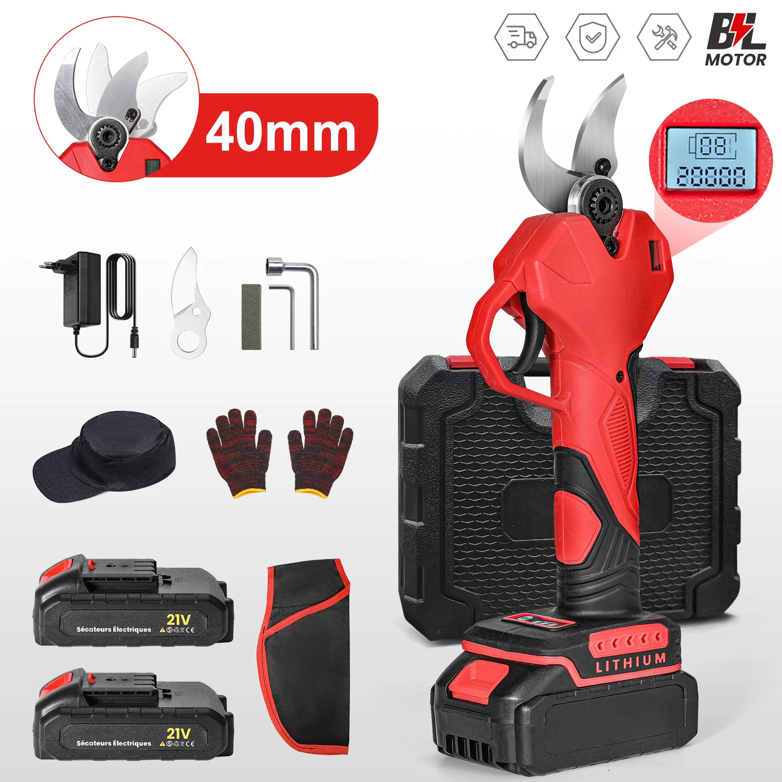 40 مللي متر مقصات التقليم الكهربائية بدون فرش شجرة الفاكهة اللاسلكية بونساي حديقة تشذيب المقصات الكهربائية مناسبة لزيوت البطارية 21 فولت