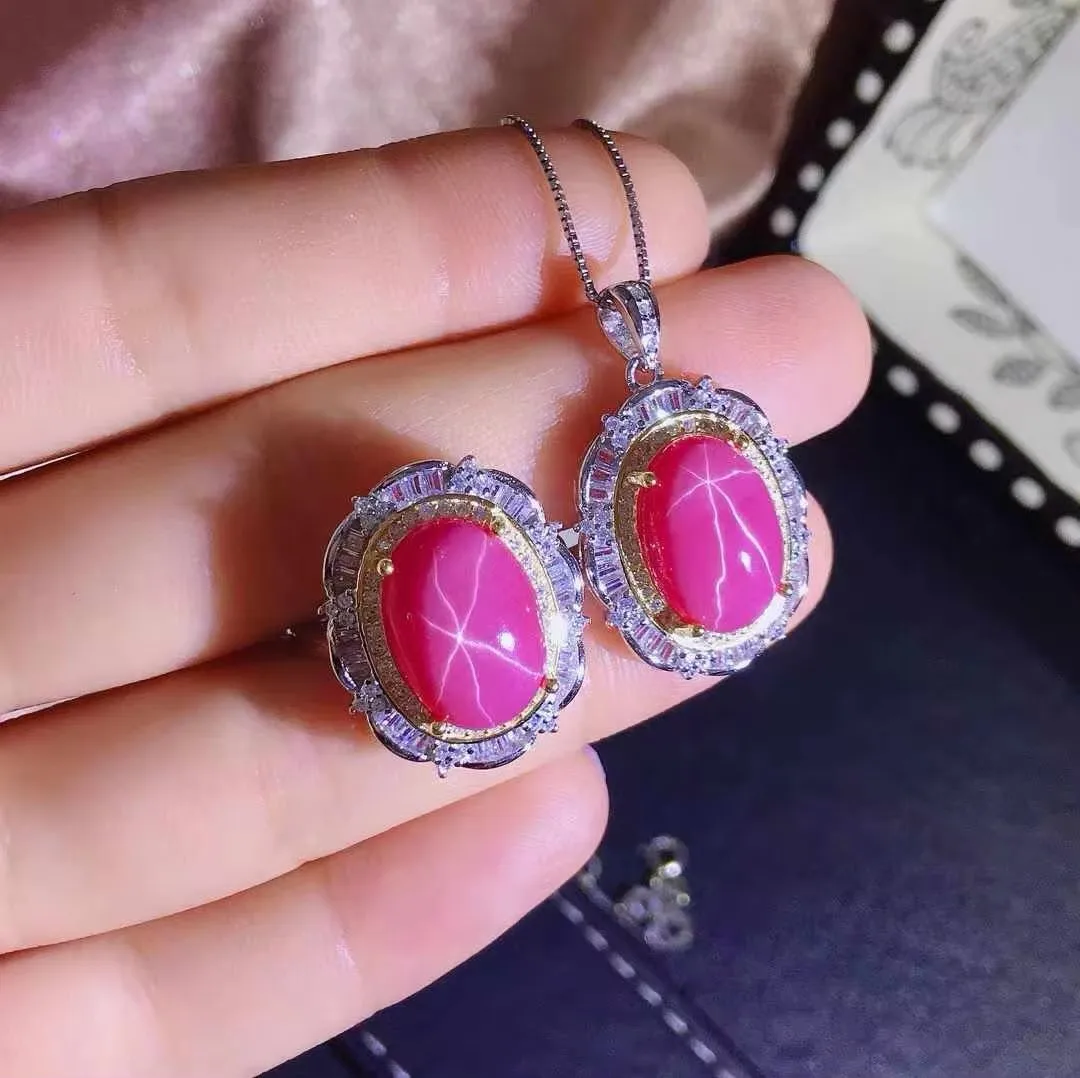 

KJJEAXCMY Boutique Jewelry Women's Set 925 Pure Silver Starlight Ruby Ring Pendant Necklace Wedding Party Birthday Gift New Year
