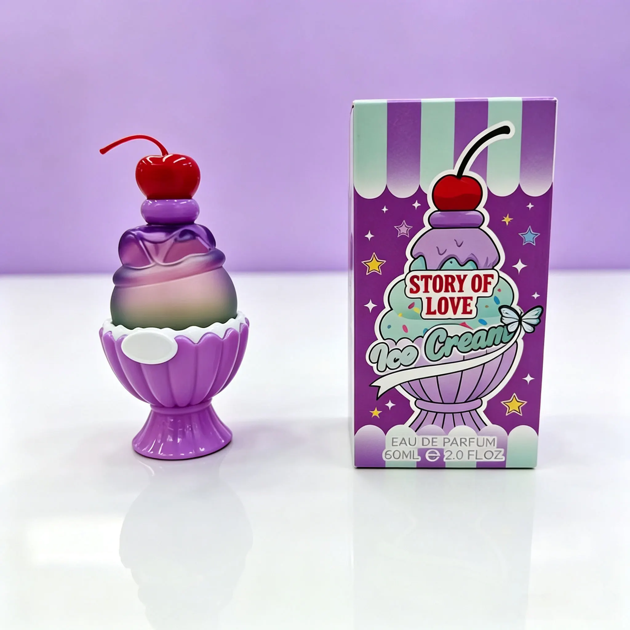 Cute Ice Cream Shaped Eau De Parfum 60ml, Sweet Long Lasting Floral Fruity Fragrance, Kawaii Cherry Decor Perfume Bottle, Exquisite Cartoon Gift Box for Women Girls Birthday Valentine Gift view 4