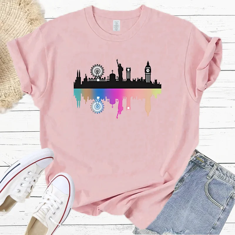 Summer Statue Of Liberty City ​​Reflection Fashion Sports Women's T-Shirt Harajuku Graphic Clothing Women's Top,Drop Ship