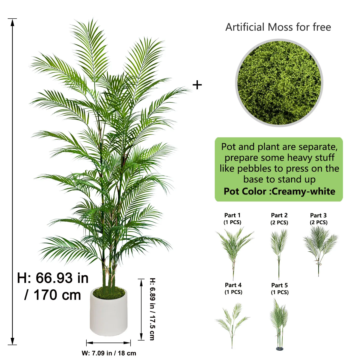 1,2m-1,8m Künstliche Areca-Palme Große Künstliche Tropische Pflanze für Innendekoration Künstlicher Topf-Palmenbaum für Wohnzimmer Büro Hotel – Detail 8
