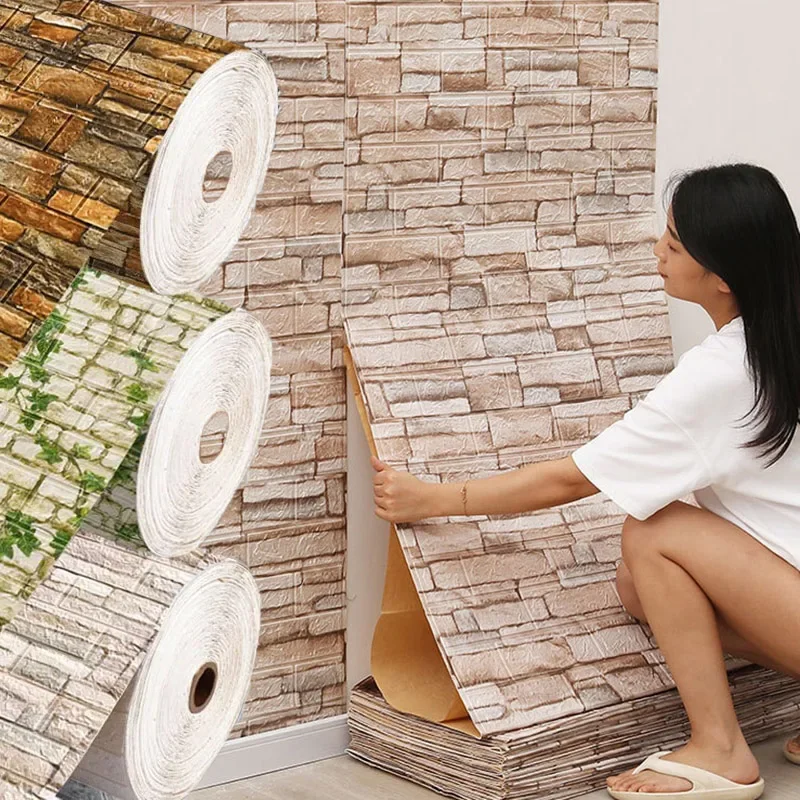 70cm*1m 3D Self-Adhesive Wallpaper Continuous Waterproof Brick Wall Stickers Living Room Bedroom Children's Room Home Decoration