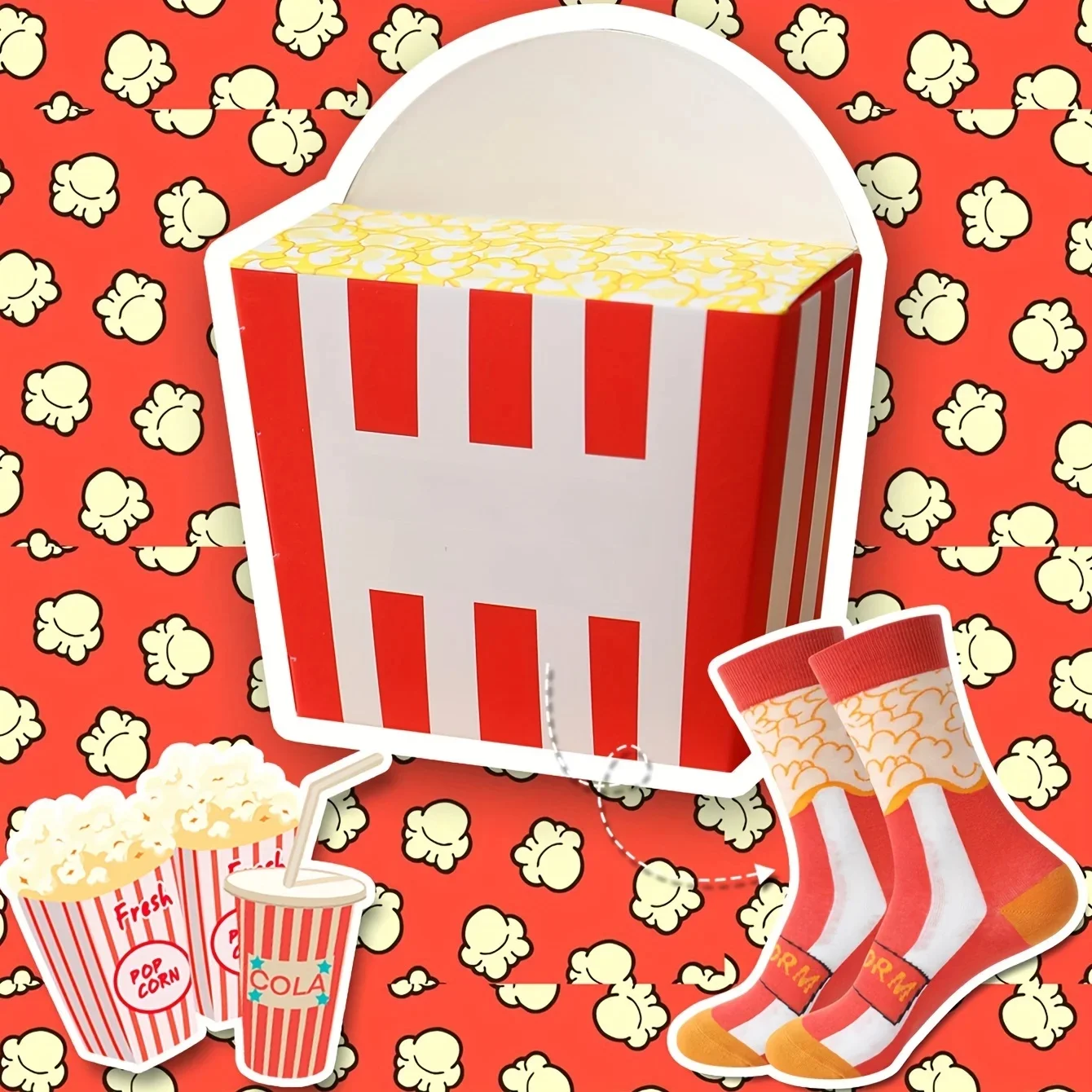 Para wyjątkowych męskich i damskich skarpetek na Halloween dla przyjaciół z popcornowym wzorem, najlepsze skarpetki na każdą porę roku — zdjęcie 2