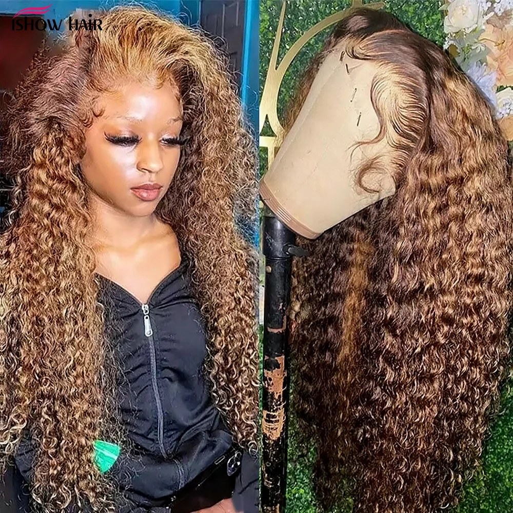 Ishow Deep Wave Lace Frontal Wig 13x4 Highlight Wig Human Hair Honey Blondy Brown Colored Lace Front Wig For Women