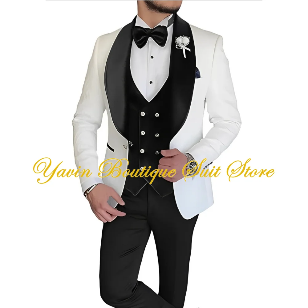 Men's Wedding Tuxedo Elegant Men's Suit Shawl Collar Jacket Pants Vest 3-piece Set Men Blazer Outfit