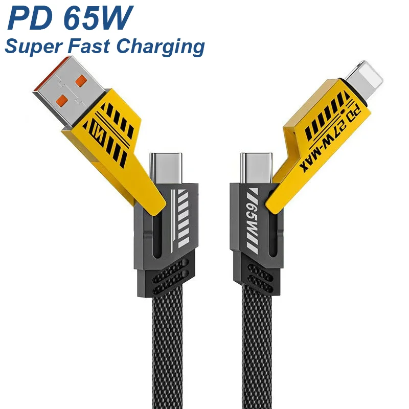 

65W 4-in-1 Type C Fast Charging Cable USB To Type C Lighting Charger Cord for iPhone 16 15 14 13 12 Pro Samsung Xiaomi Huawei