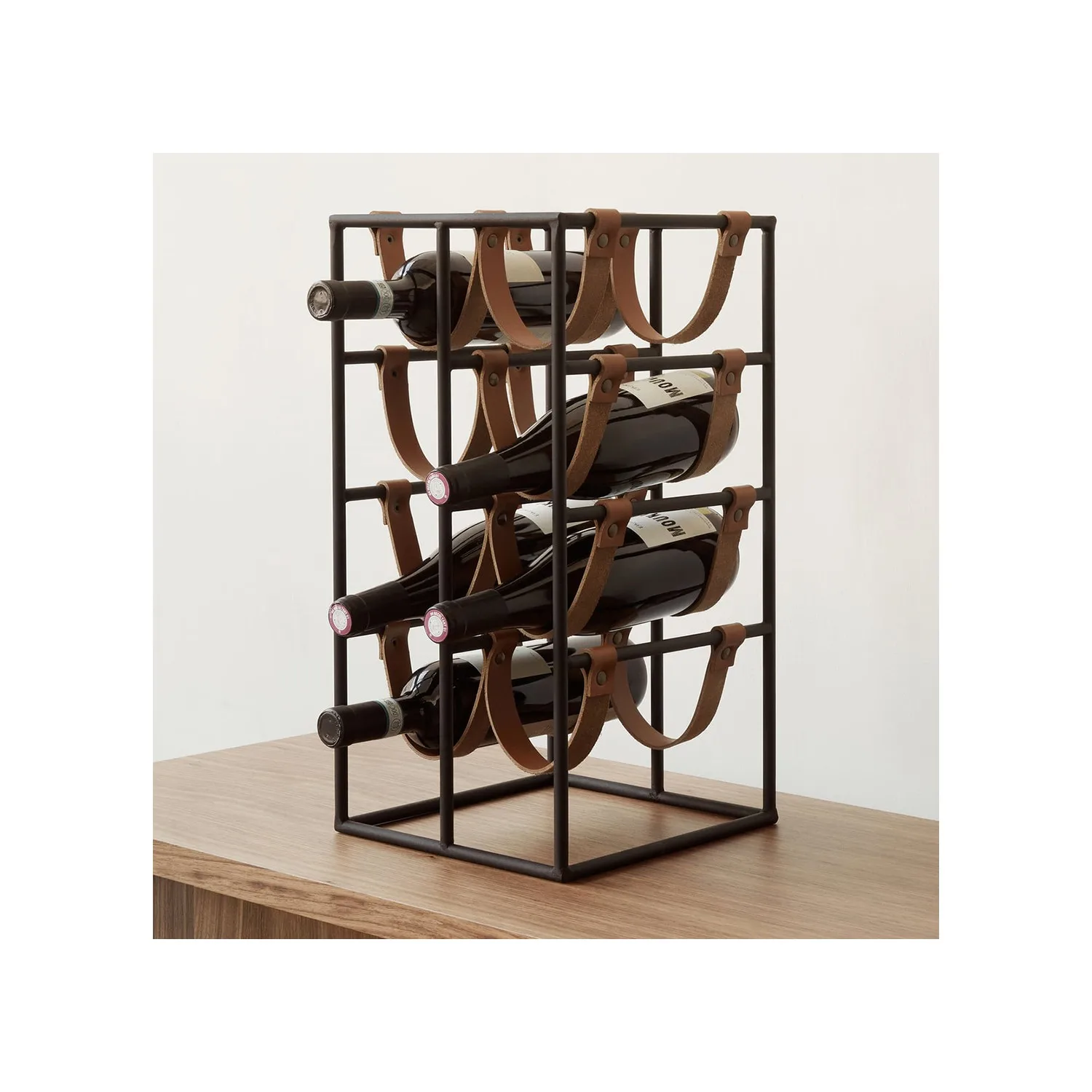 8-Piece Wine Rack with Metal Leather Band