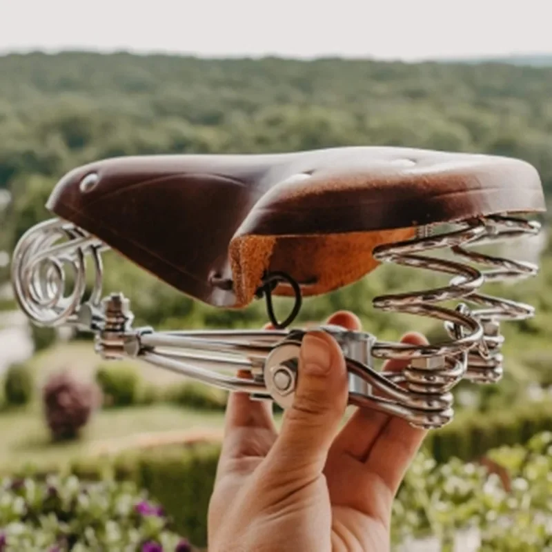 Siodło rowerowe vintage ze sprężynami, 100% skóra naturalna, siodło rowerowe w starym stylu, poduszka z prawdziwej skóry bydlęcej TDX-5 — zdjęcie 2