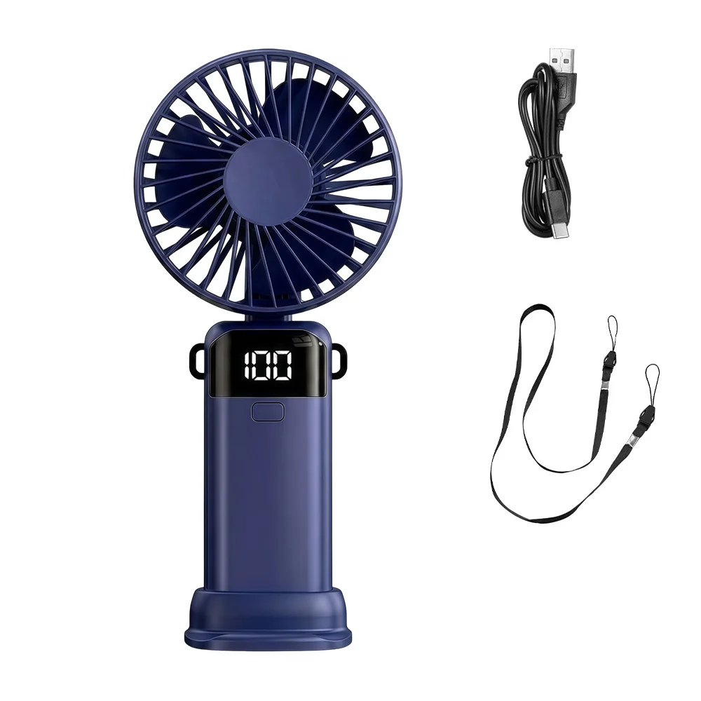 3-in-1 Tragbarer Handventilator Faltbarer USB-Aufladbarer Mini-Tischventilator mit LED-Digitalanzeige 5 Geschwindigkeiten Einstellbar 90° °   Neigbarer Kühlventilator für Zuhause, Büro und Outdoor