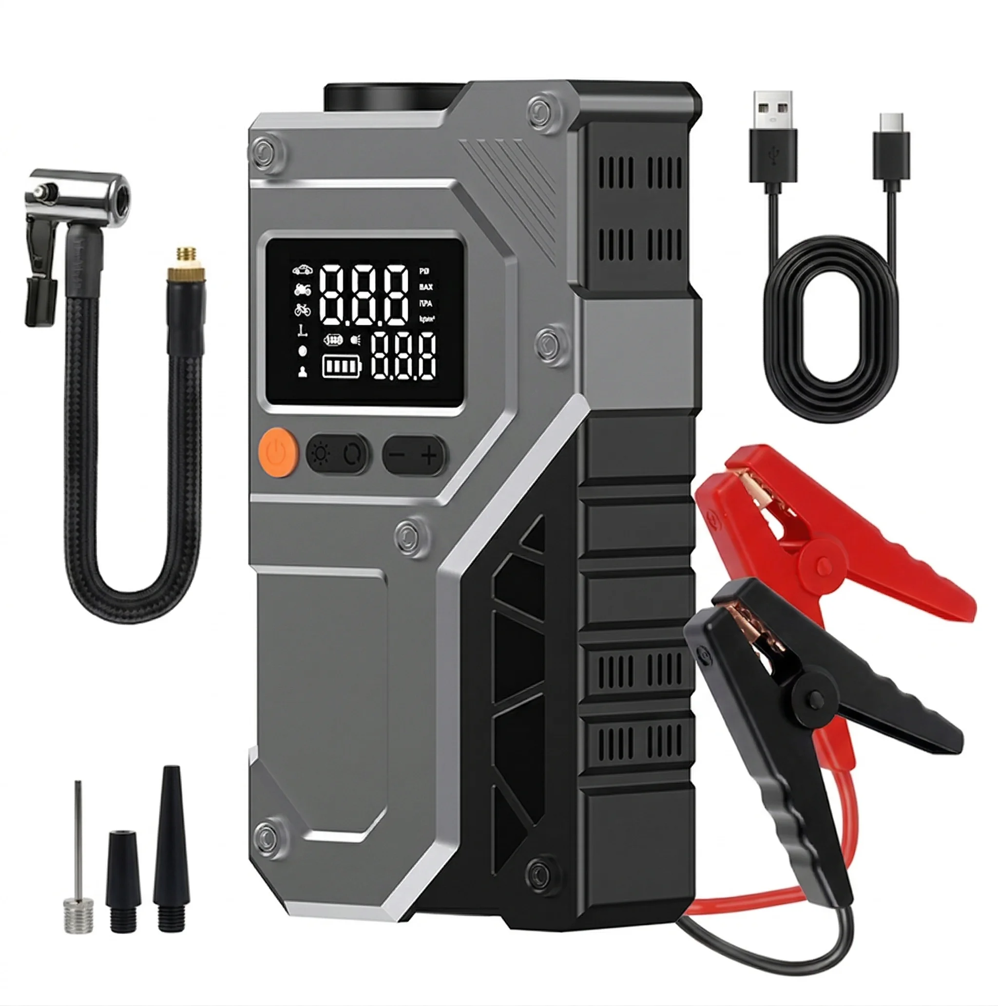 

Car Jump Starter with 150PSI Tire Inflator, 6000mAh Battery Booster, Digital Air Compressor, LED Light for Cars SUVs Trucks