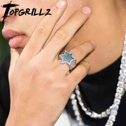 New Iced Out Hexagon Star Rings For Men/Women Micro Paved Gold Silver Color Finish Cubic Zircon Charm Hip Hop Jewelry Ring Gift