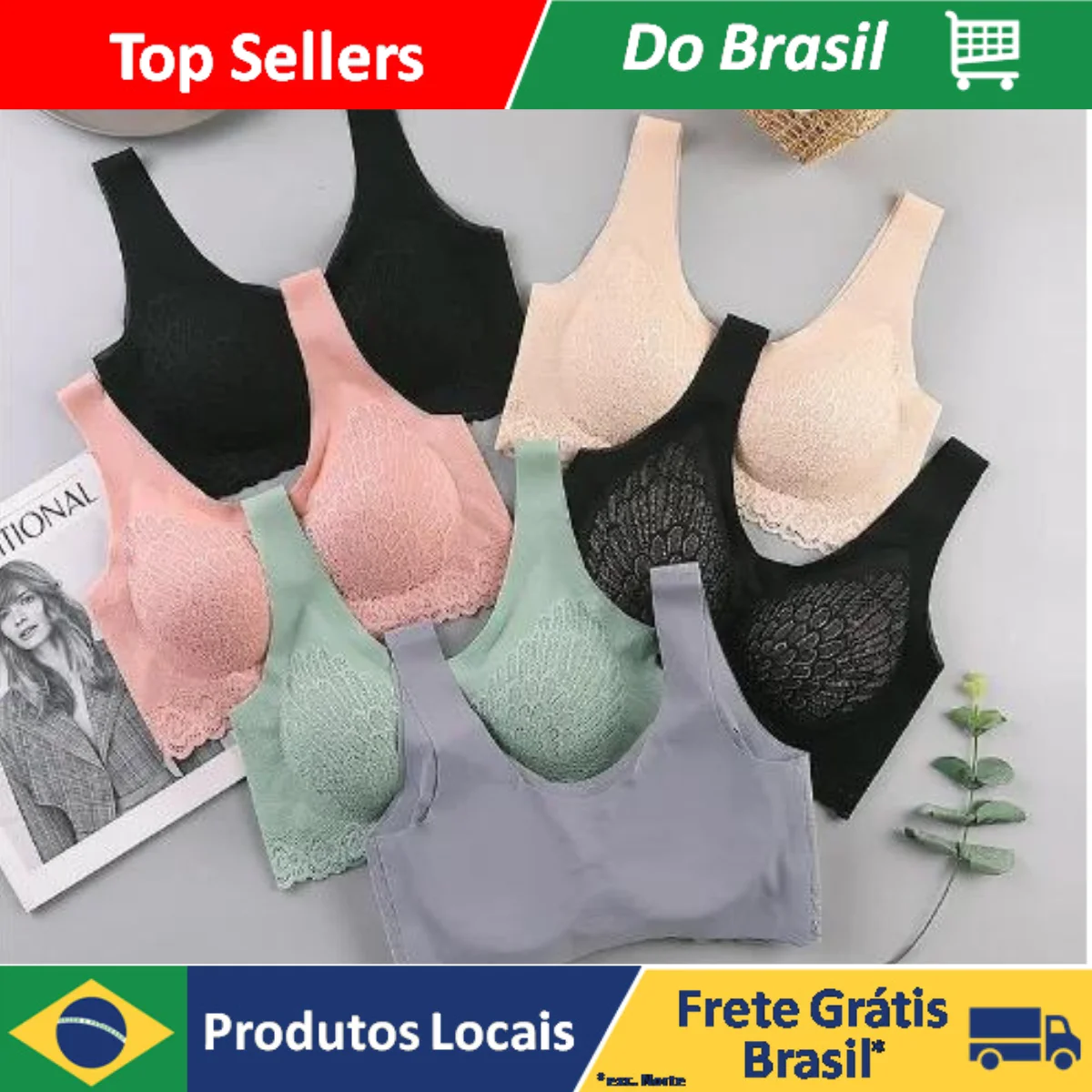 Top 5D Seamless Lace Bra with Removable Bojo