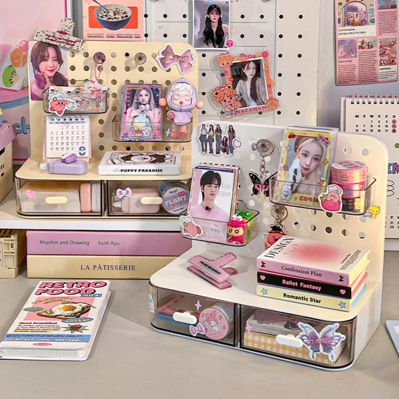 

1/2Pcs Desktop Perforated Board Storage Box Stationery Sorting Rack Desk Office Cosmetics Storage Rack Pen Holder