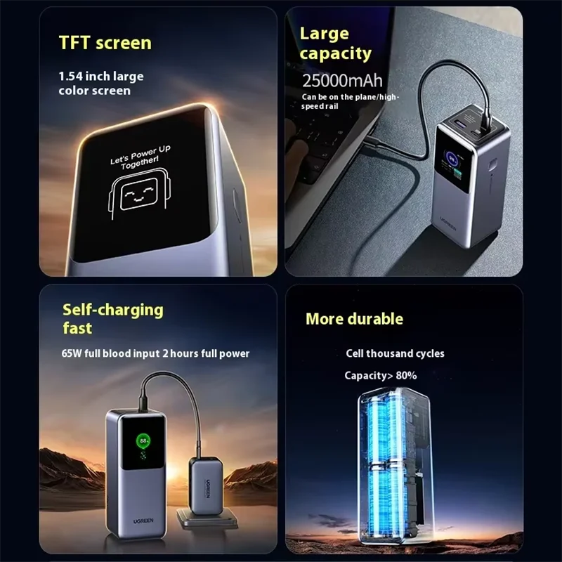 UGREEN Nexode Power Bank 25000mAh 200W Laptop Portable Charger PD 3.1 Fast Charging 90Wh 3-Port Battery Pack with Smart Display