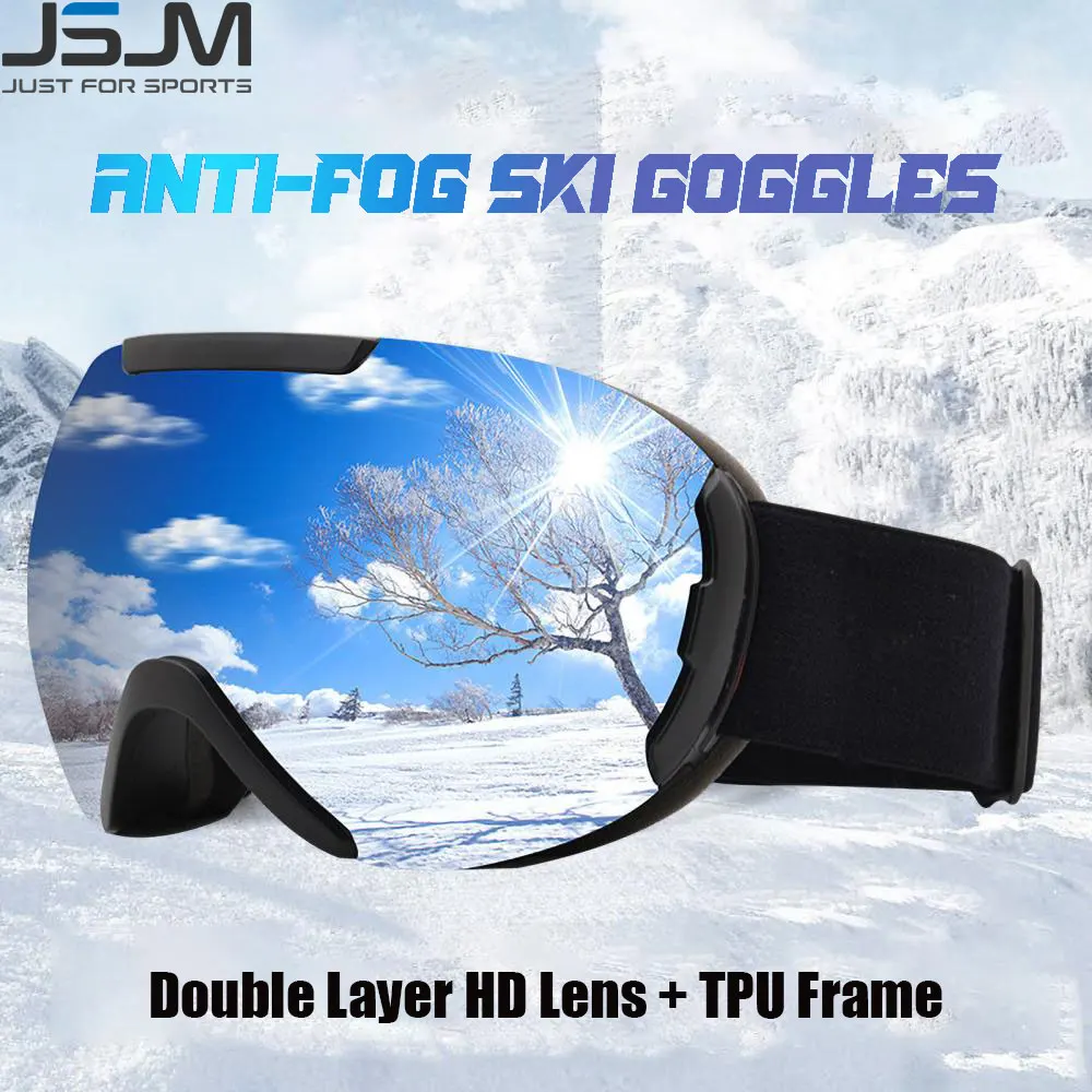 Jsjm aldult camadas duplas anti-nevoeiro óculos de esqui óculos de neve snowboard óculos de snowmobile óculos de esqui da motocicleta esportes ao ar