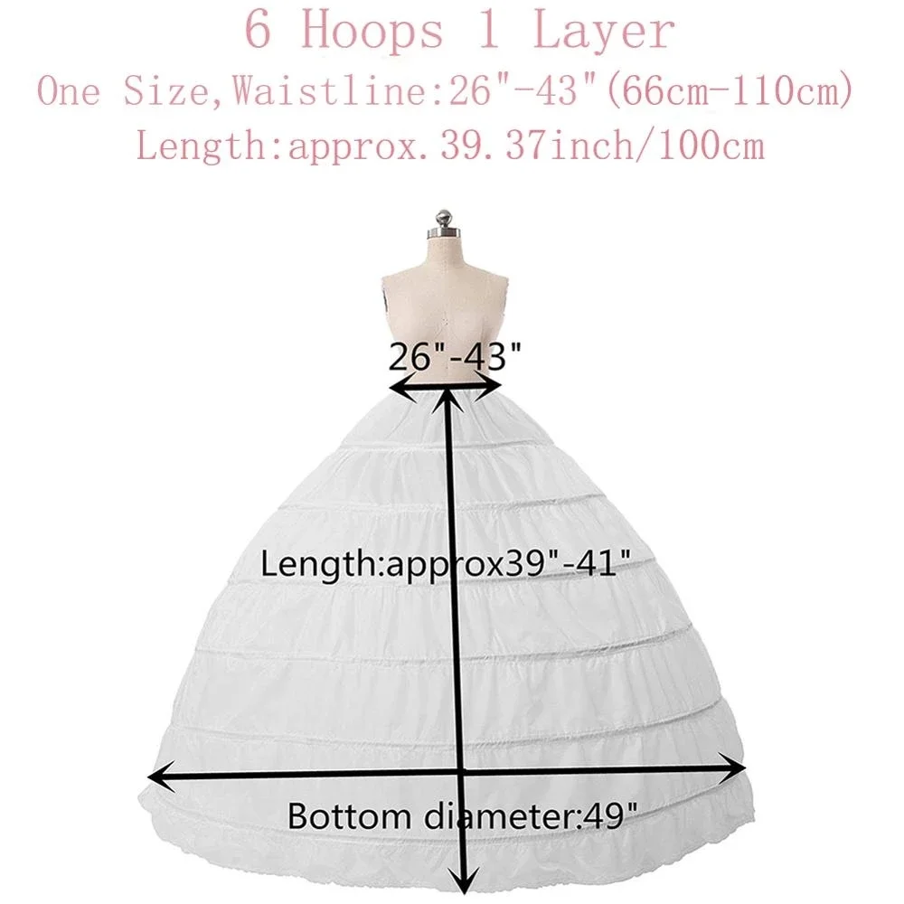 6 Hoop Wedding Petticoat Underskirt for Ball Gown Wedding Dress 110cm Diameter Underwear Crinoline Wedding Accessories