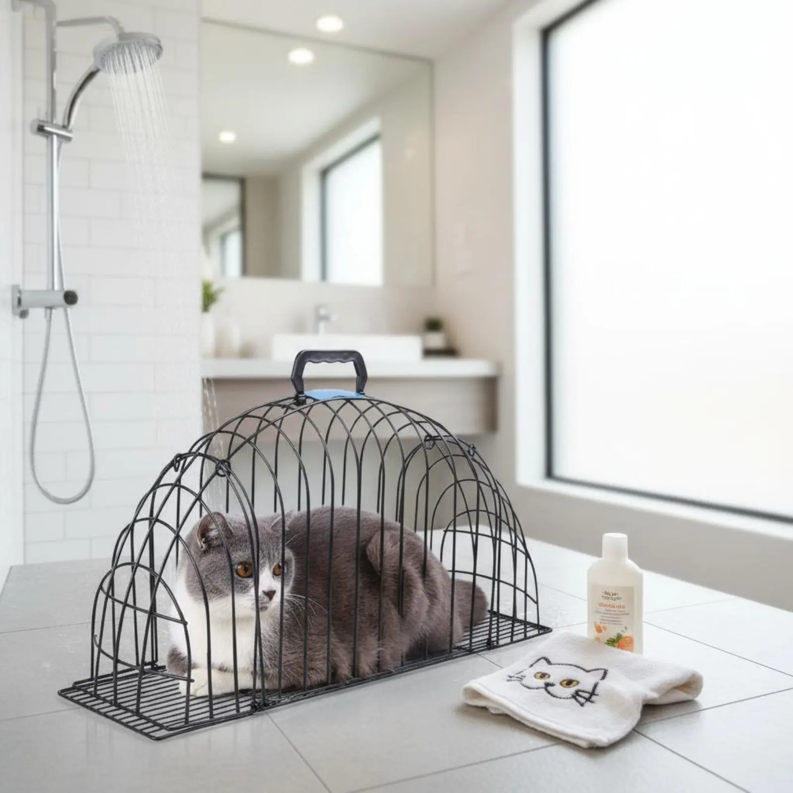 Cat Bathing Cage Portable Cat Washing Cage Multi-Functional Pet Restraint for Veterinarians, Animal Doctor Visits