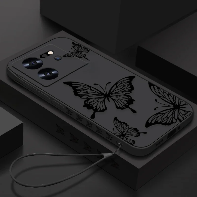 Étui avec lanière papillon pour Xiaomi Redmi Note 13 12 11 10 14 Pro + 4G 5G 11s 13T 12T 11T Poco F6 X6 X5 Pro Mi 11 Lite 5G NE