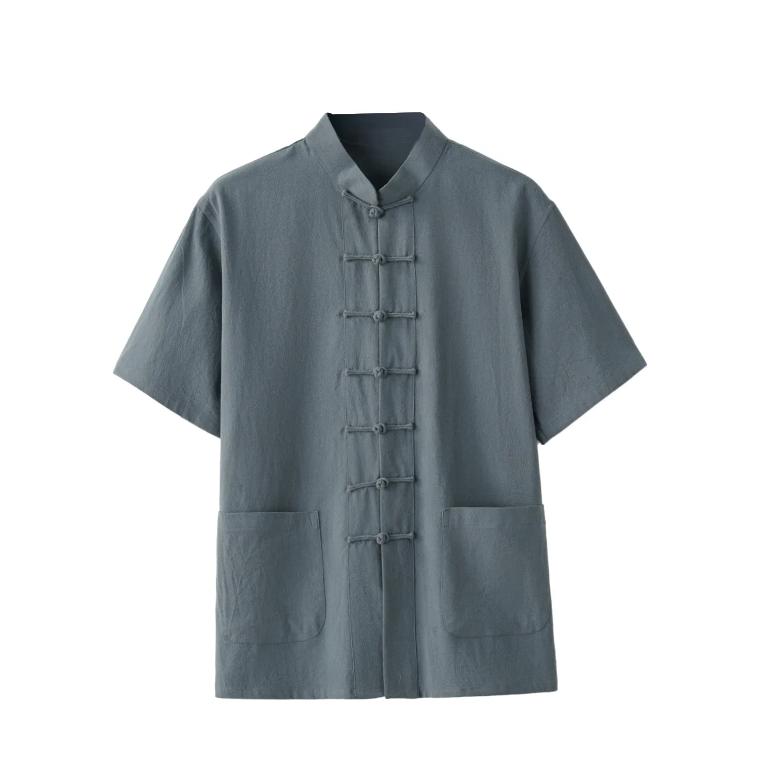 Chinese Traditional Clothes Style Short Sleeve Tai Chi Pure Cotton Shirt Tang Suit Uniform for Men Kung Fu Tang Zhuang Male Top