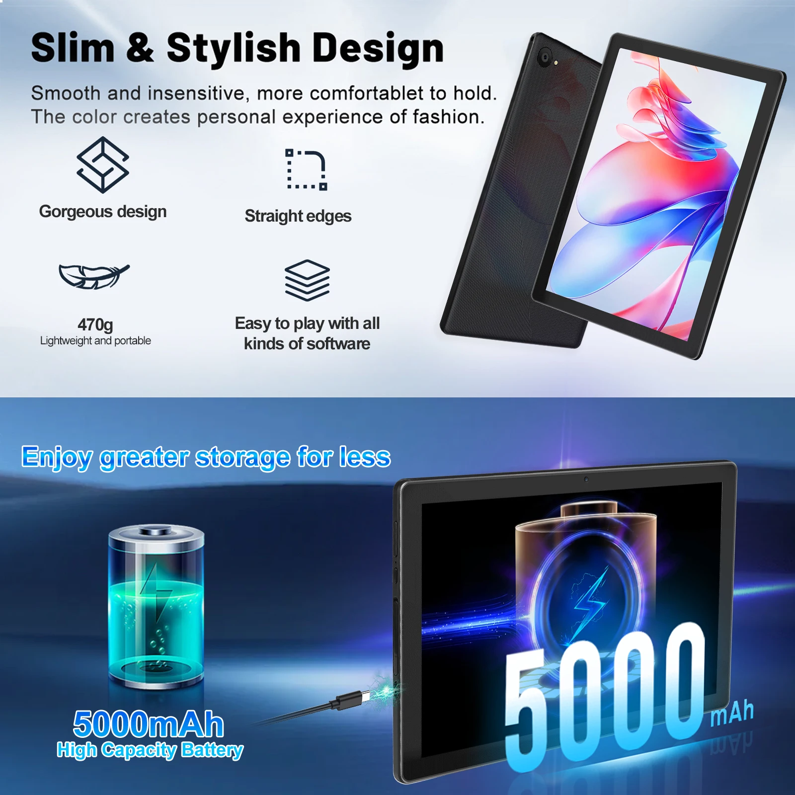 `10.1 Inch Android 14 Tablet PC Octa‑Core 8GB RAM 64GB ROM WiFi 6 Widevine L1 5000mAh Dual Speakers 5MP+8MP Camera Face Unlock Study Gaming Tablet`