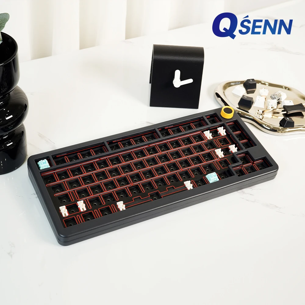 QSENN A75 Full Aluminum gasket Wed Wireless Mechanical Keyboard Bare Bare Bare Black