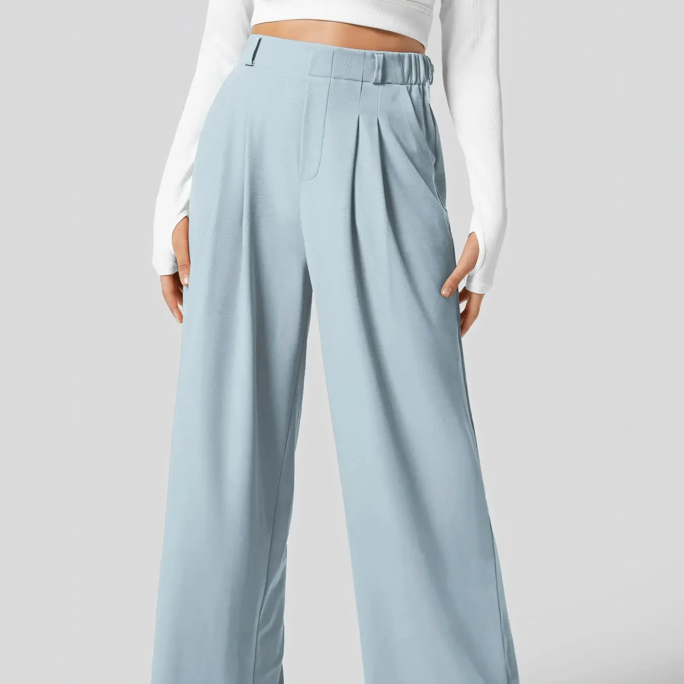 Damenhose, karierte, figurbetonte Hose mit weitem Bein und Taschen, hochtaillierte, lässige, figurbetonte Hose mit weitem Bein für Damen. – Detail 35