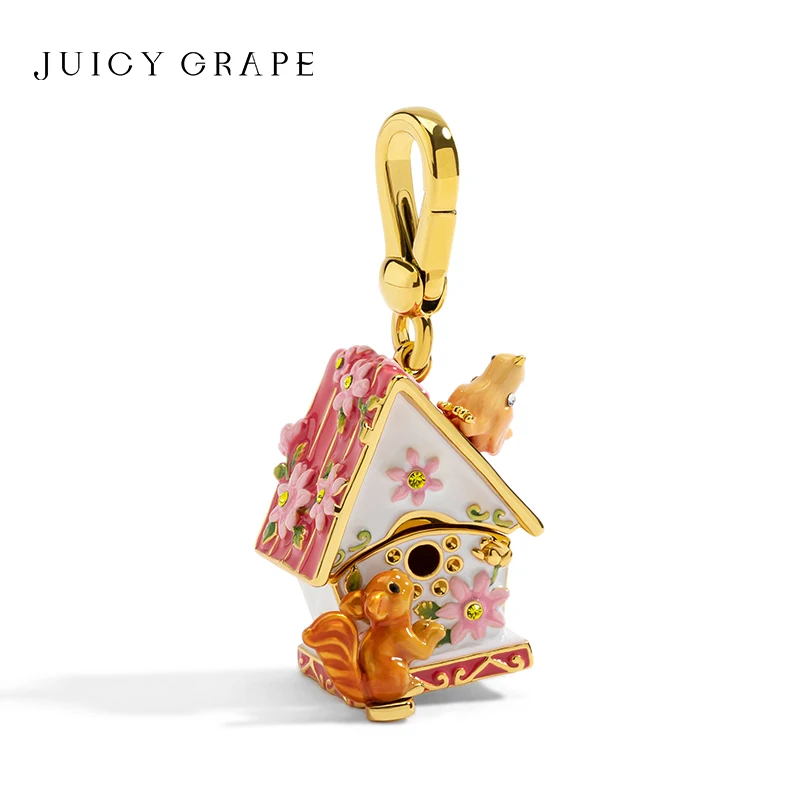 

JUICY GRAPE Enamel House Charms Necklace Sweater Chain Squirrel Pendant Keychain 18K Gold Plated Birthday Christmas Gifts