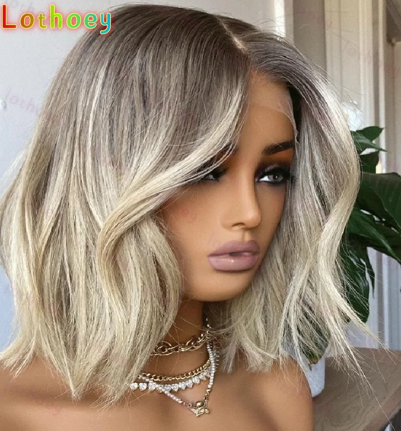 Cool The Wig Witch Preplucked Hairline with Baby Hair Ombre Blonde Brown  Lace Front Wig Wave Bob  Silk Base Wig