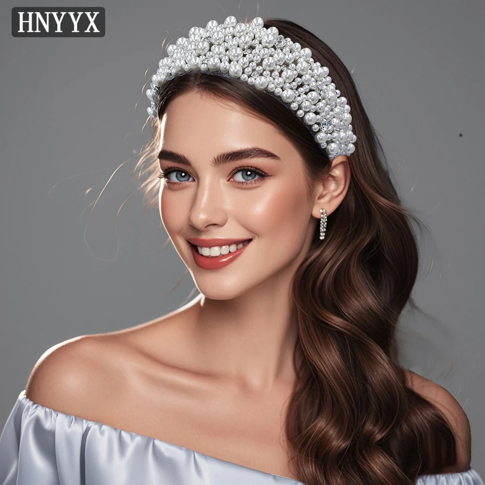 

HNYYX Bridal Pearl Headband Handmade Rhinestone Headdress Wedding Hair Accessories Women Jewelry Headdress Bridesmaid Gift A210