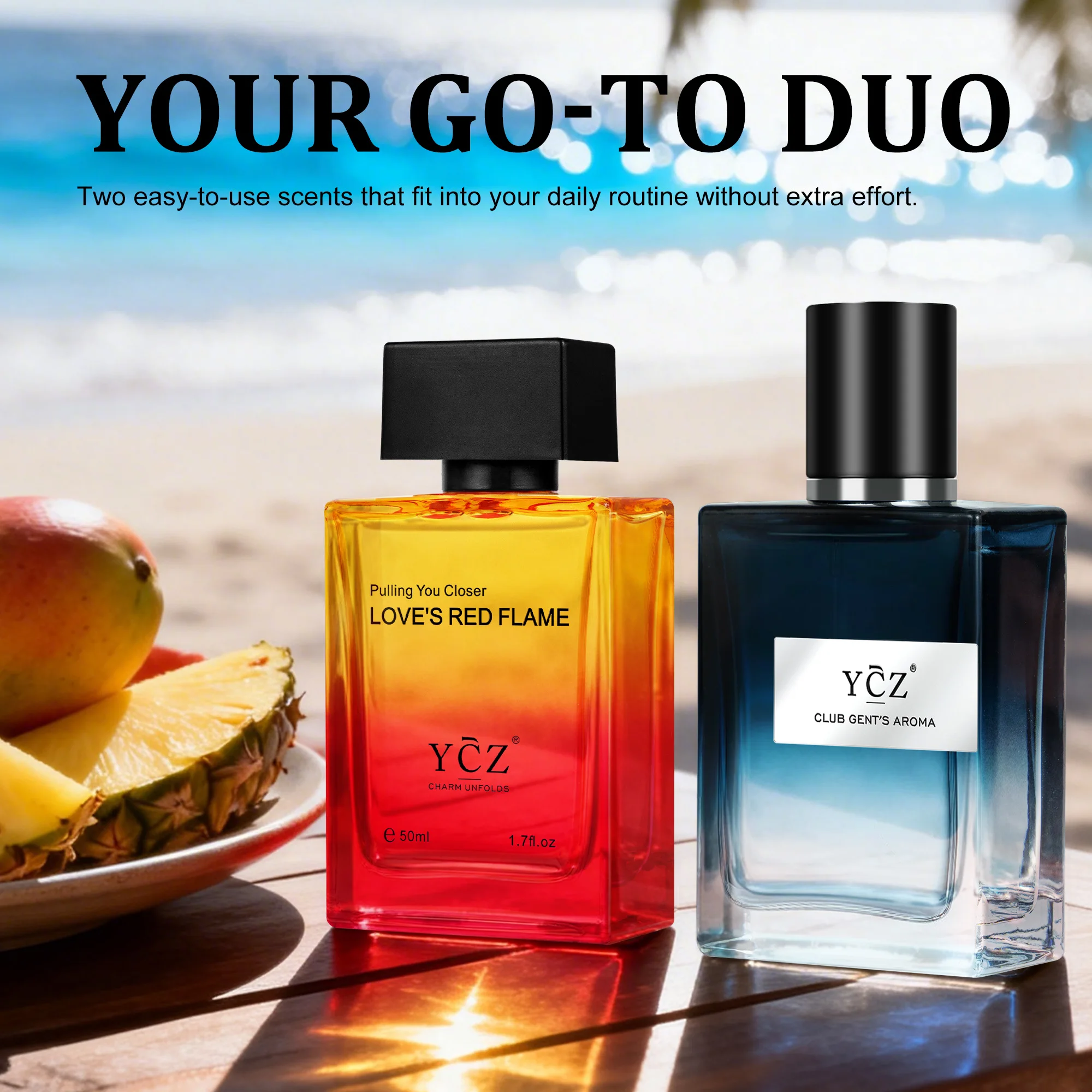 

YCZ Men's Eau de Toilette Spray (3.4 oz) — 2pcs—Lemon, Pineapple, Ambergris, Musk — 24-Hour Long-Lasting Cologne