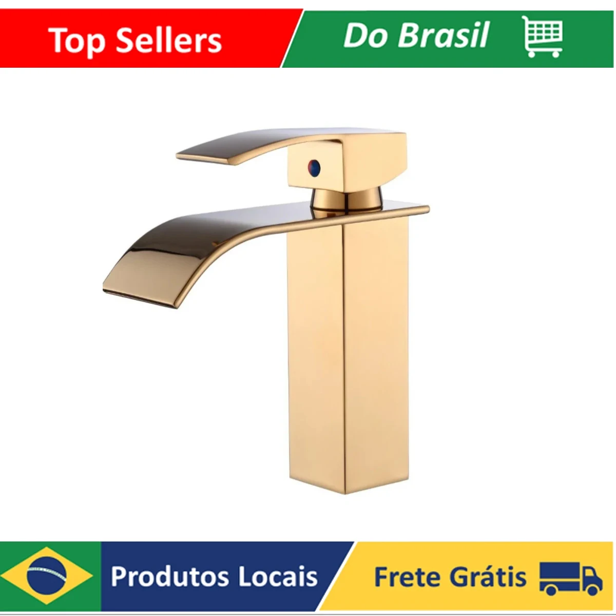 Waterfall Faucet Mixed Bathroom Low Sink Monocommand Square Cascade 103-04 Golden Luuk Young