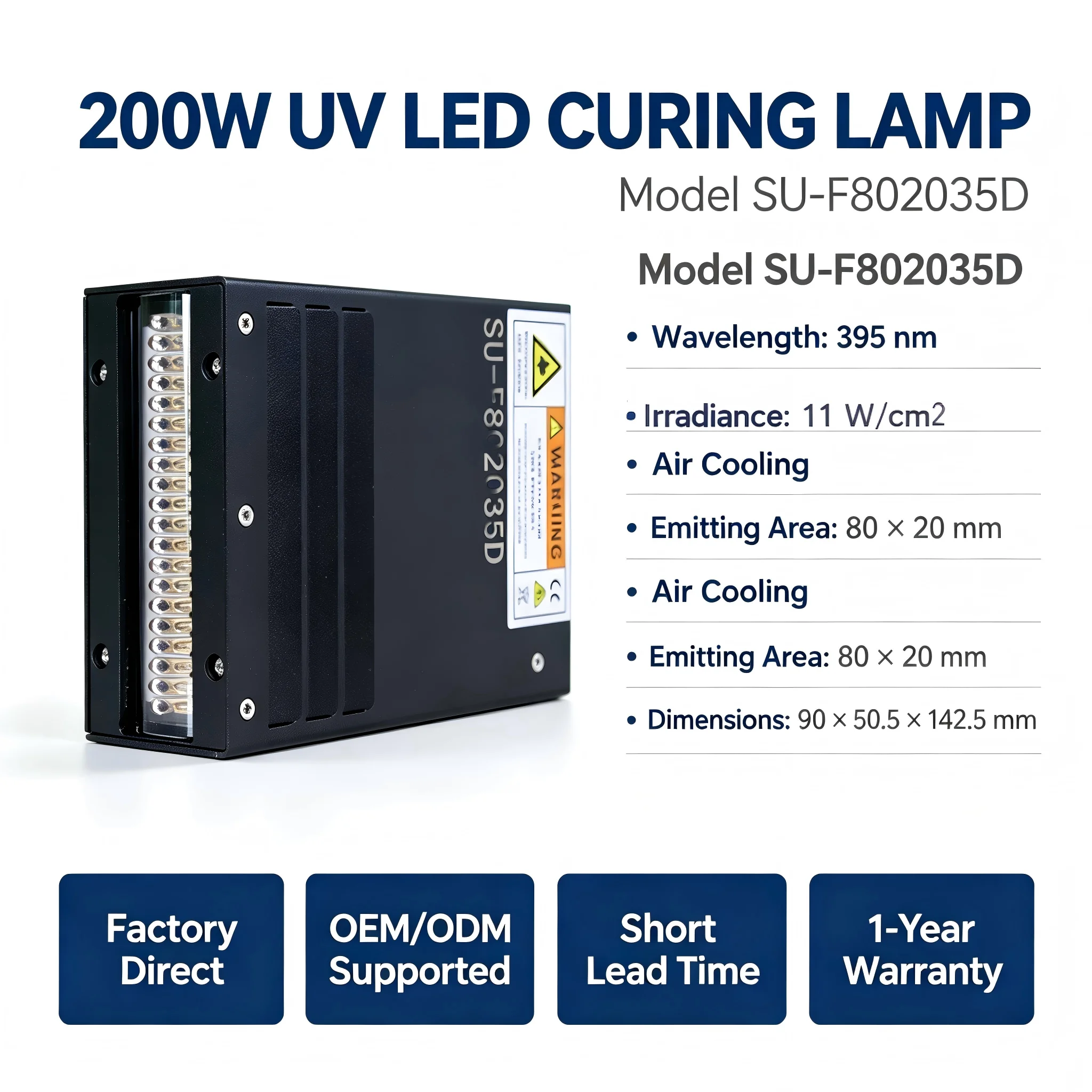 Air-Cooled UV LED Curing Lamp 11W/cm2 for Epson i3200 XP600 Ricoh G5 Inkjet Drying and UV Adhesive Curing Factory Direct OEM