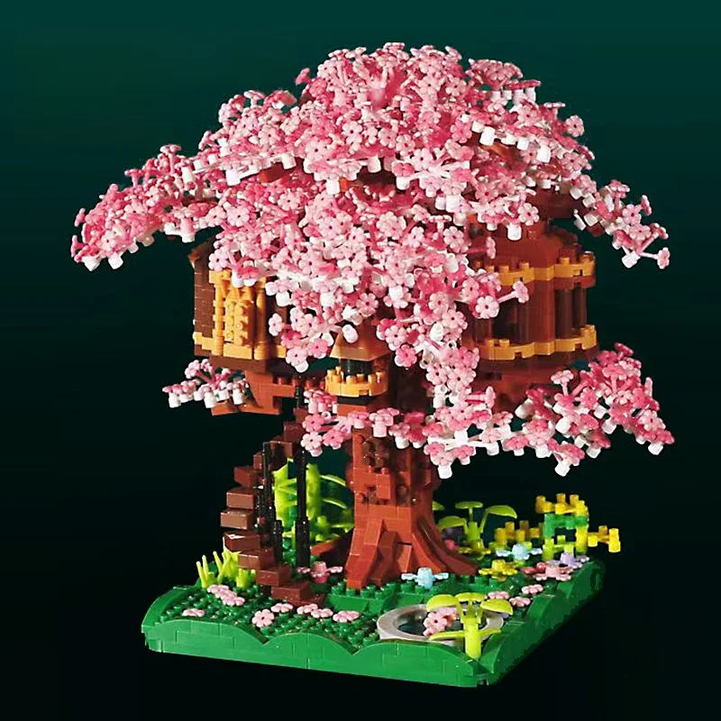 2028PCS Kersenboom Huis Bonsai Bouwset Bouwstenen DlY Speelgoed Sakura Boom Woondecoratie Ornamenten Vakantie Geschenken - afbeelding 2