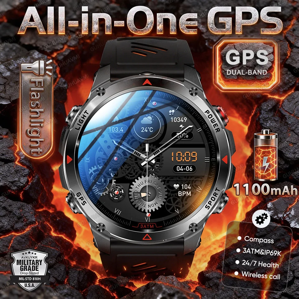 

Новые умные часы 2026 года: универсальные, военные, с GPS, встроенным двухдиапазонным AGPS, защитой 3ATM и IP69K, компасом, альтиметром, AMOLED-дисплеем и фонариком