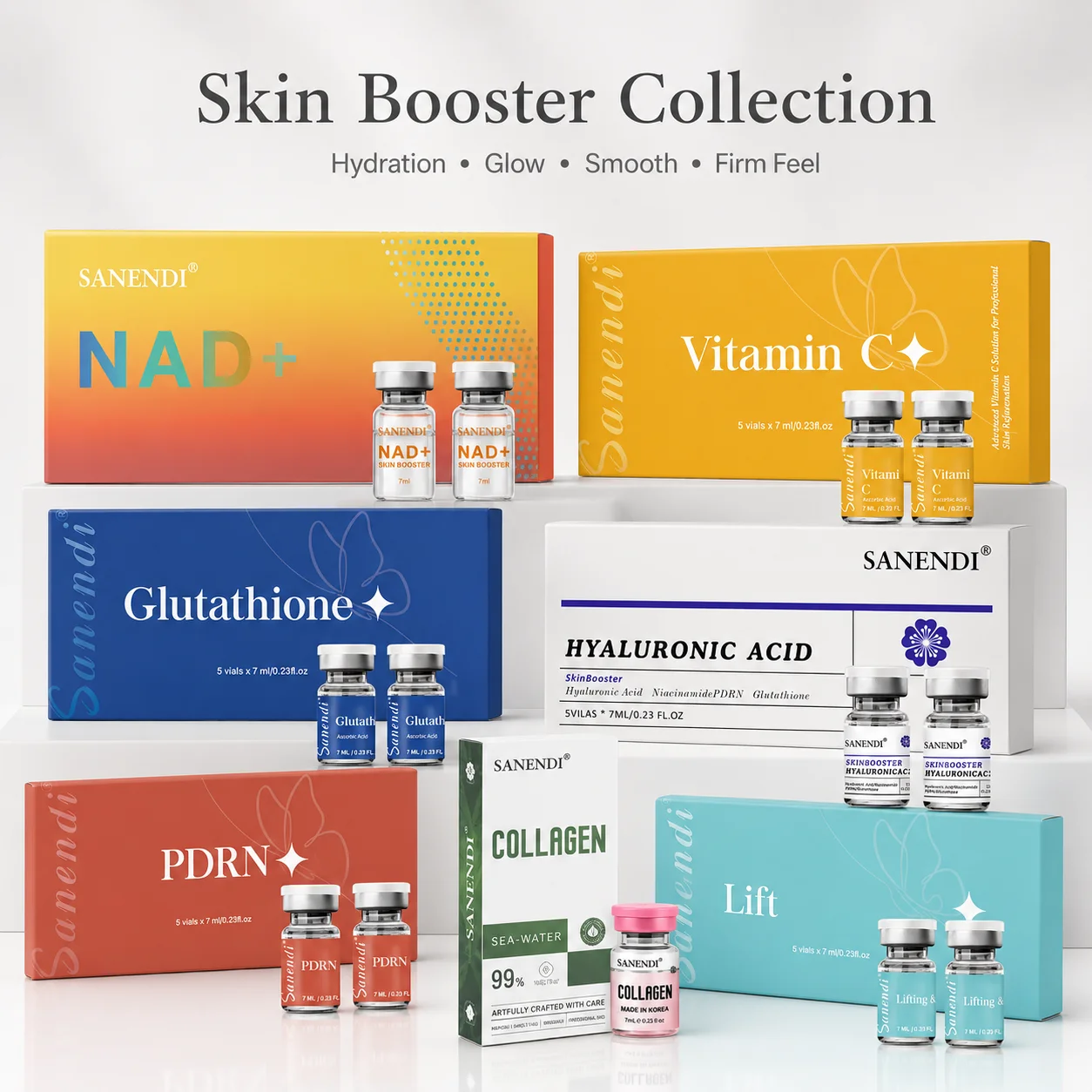 Sérum Coréen Sanendi NAD+ Acide Hyaluronique ADN de Saumon Collagène Essence Ampoule Visage 2026 – Kit de Soins de la Peau