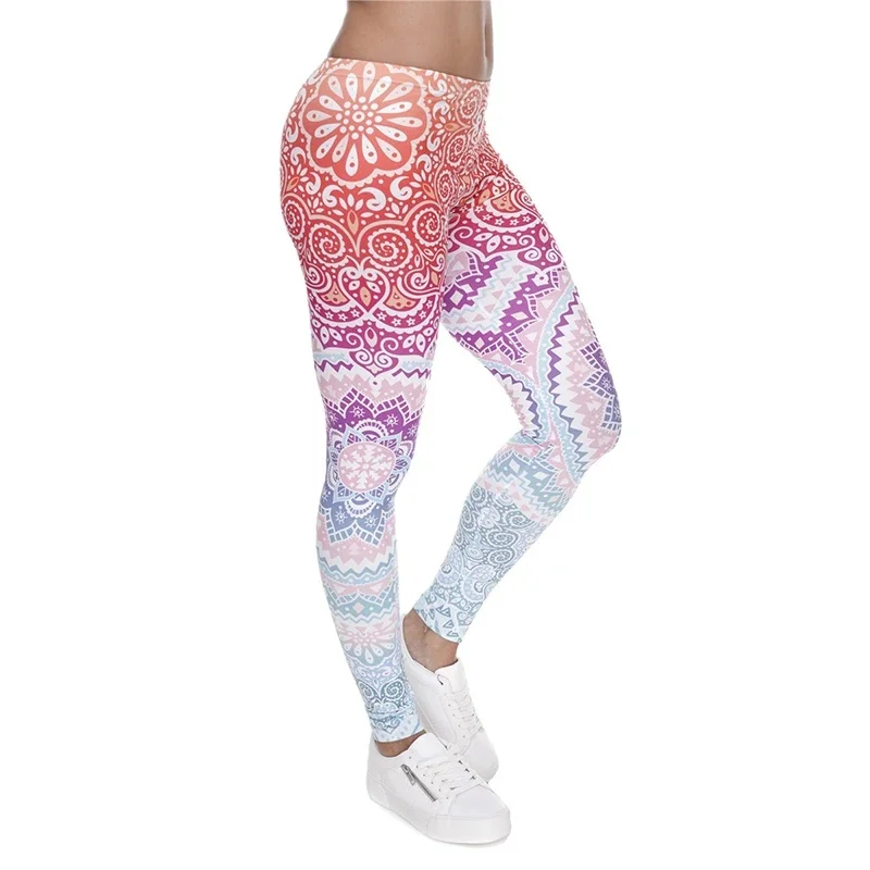DeanFire Super miękkie elastyczne legginsy azteckie okrągłe OMBRE nadruk legginsy Fitness Sexy Silm Legins spodnie z wysokim stanem damskie spodnie — zdjęcie 2