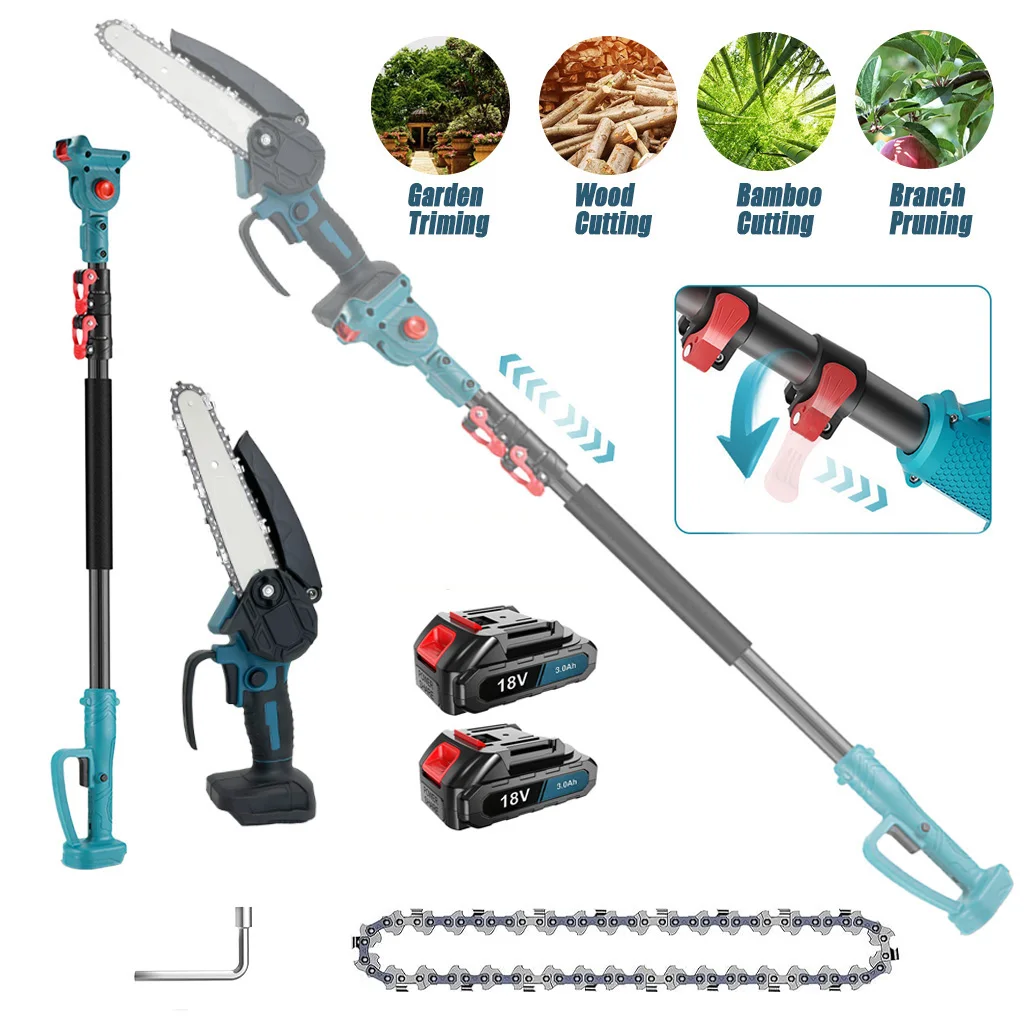 Cordless Pole Saw and Mini Chainsaw, Pole 6 Inch Chainsaw, Brushless Electric Pole Saw Long Reach with 2 Battery, Cordless Pole