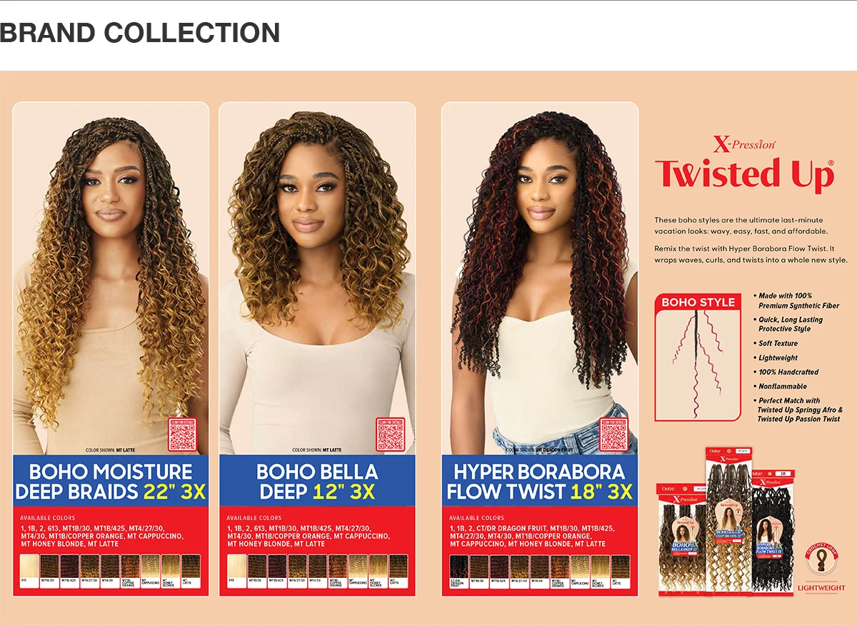 ضفائر كروشيه صناعية من Outre ضفيرة X ملتوية 3X بوهو رطوبة عميقة 22 بوصة #6