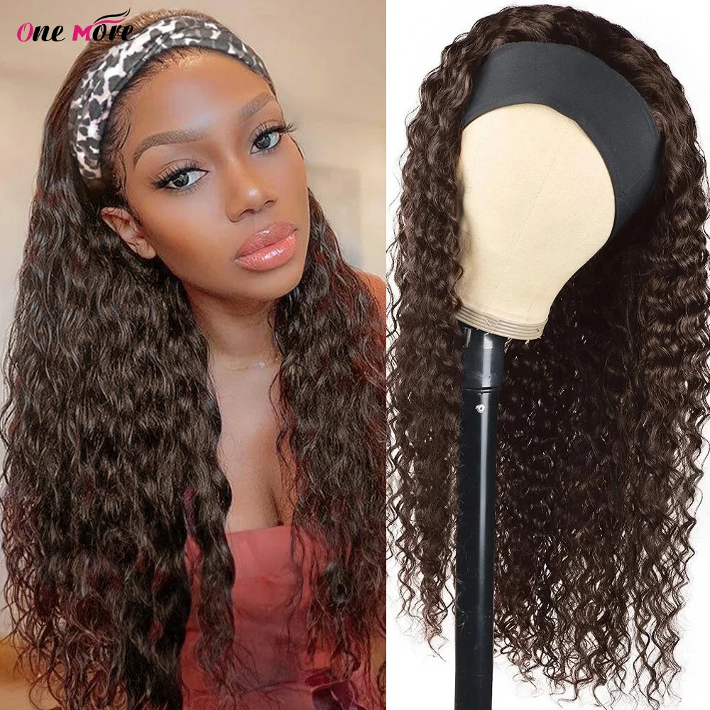 

#4 Brown Headband Wig Human Hair Deep Wave Wig 180% Density Remy Human Hair Wigs For Black Women Brazilian 100% Human Hair Wig