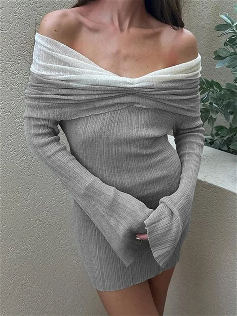 Gaun Rajut Bahu Terbuka Lengan Panjang Wanita Tunik Musim Panas Bikini Rajutan Penutup Pakaian Renang Pantai Gaun Tunik Seksi