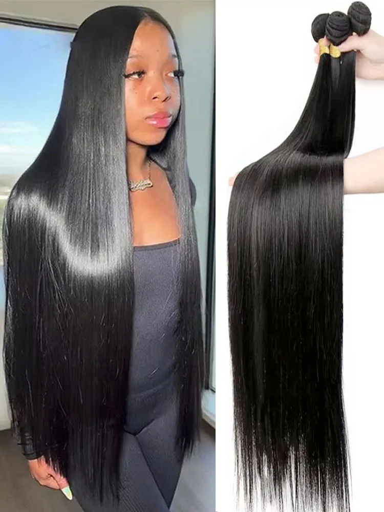 

14A Прямые пучки человеческих волос 30, 34 дюйма, 100% человеческие волосы, необработанные бразильские девственные необработанные волосы, 4/5/6 шт., наращивание