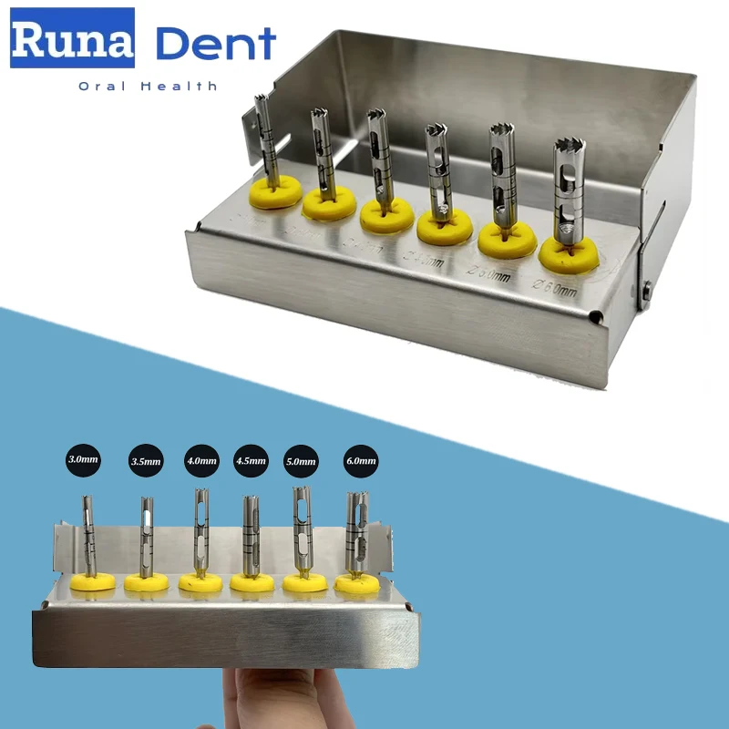 

6Pcs Dental Implant Trephine Bur Drills Kit Long Shank Surgical Instruments Precision Oral Surgery Tools