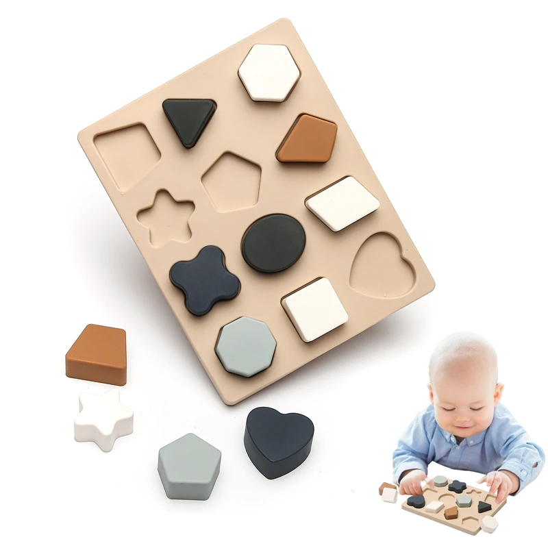 New 1Set Baby Silicone Montessori Toys Geomet Jigsaw Puzzle Nested Stacking Toys BPA Free Preschool Educational Games Kids Gifts