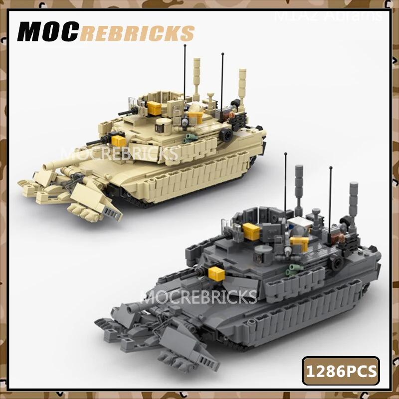 WW2 Military Weapons Building Block Army M1A2 Abrams Main Battle Tank Track Vehicle Technology Bricks Toys Kid's Christmas Gifts