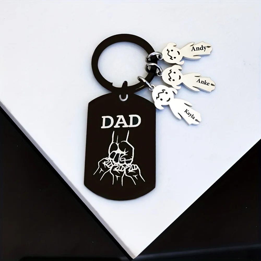 Black Military Style DAD Pattern Stainless Steel Keychain