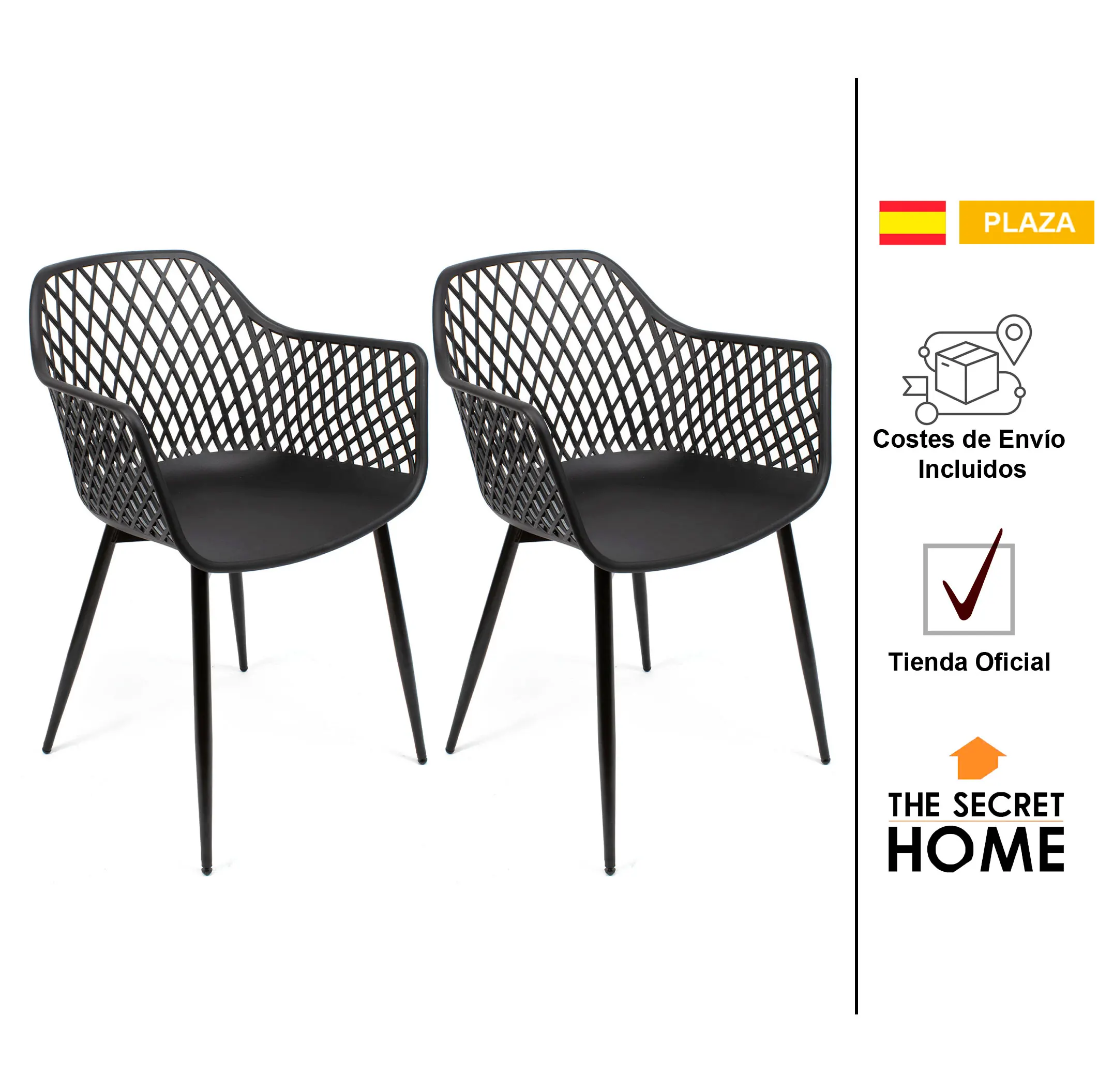 The Secret Home-set of 2 Chairs in polypropylene and Metal/Wood-modern rejillated design seat for dining room and kitchen-Home decoration-various colors, sizes and models