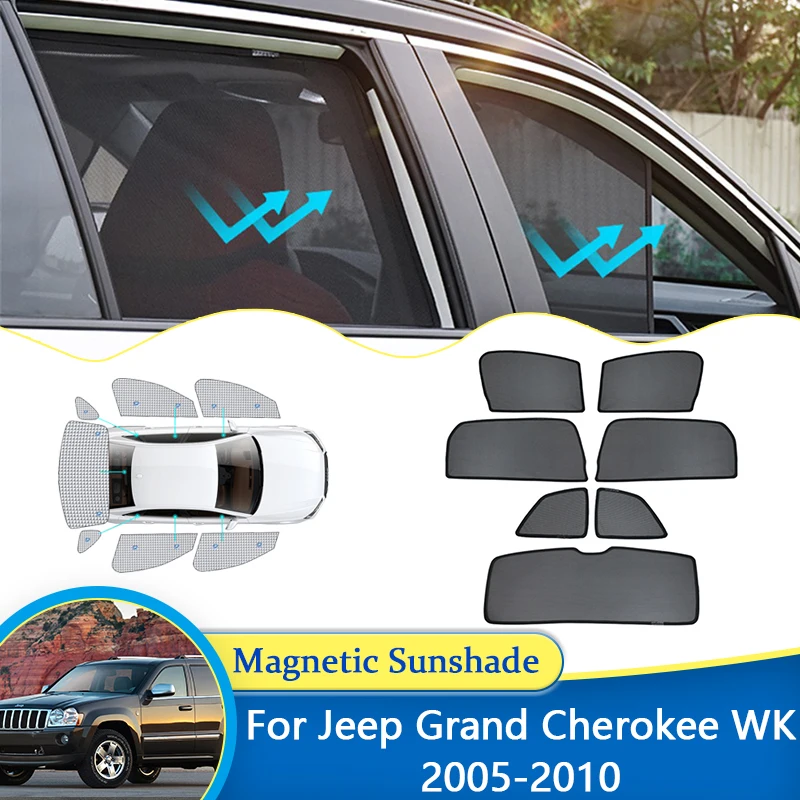 For Jeep Grand Cherokee WK 2005~2010 Magnetic Sunshade Front Rear Window Visor Sun Curtain Shade Shield Cover Mesh UV Protection 