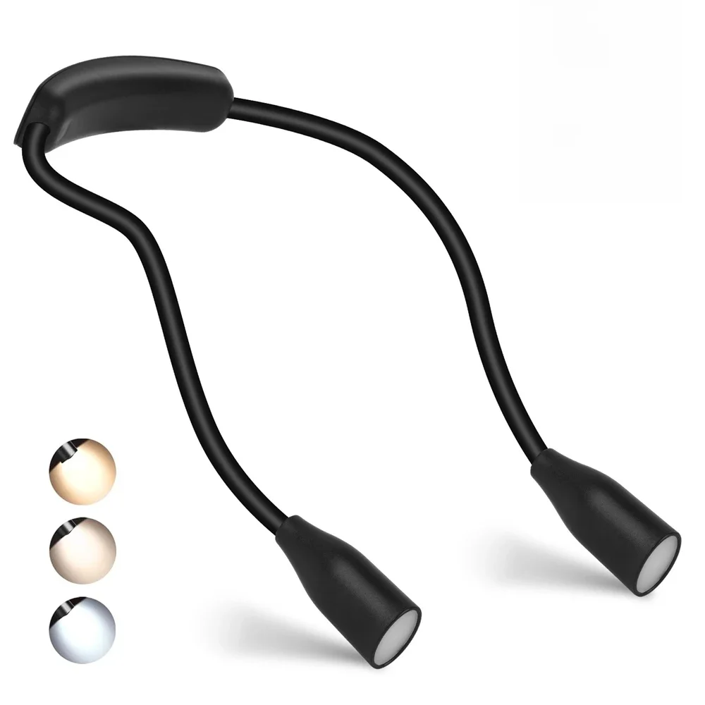 USB recarregável Reading Neck Light, lâmpada do livro, Braço flexível de 360 °, leitura, estudo,