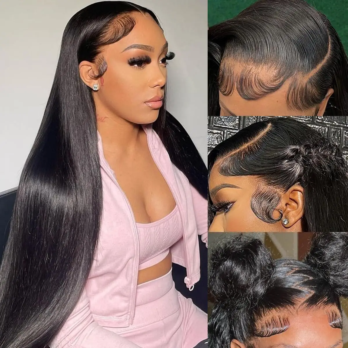 

Straight Lace Front Wigs Human Hair Pre Plucked with Baby Hair Natural Color 1B 150% Density 13x4 HD Lace Frontal Wigs for Women